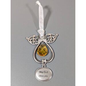 Ganz May Gold Bless‎ You Angel Ornament Glass Charm Christmas
